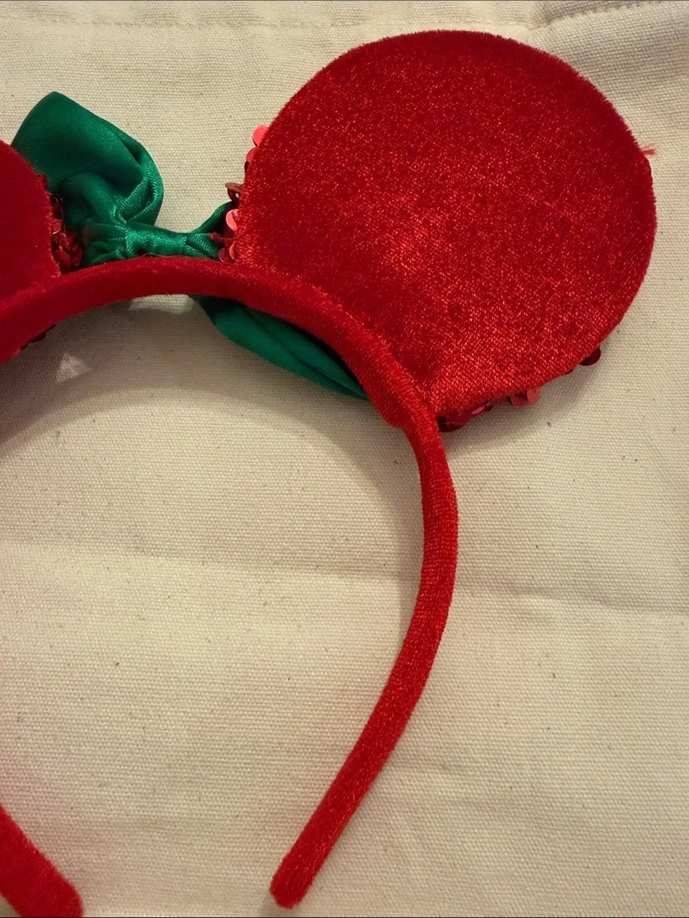 Walt Disney World Parks Holiday Sequin Mouse Ears Headband Green Bow Holly Red